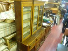 Victorian oak bookcase sideboard with inverted breakfront glass top