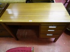 Mid Century office desk with three drawers and a modern brass effect standard lamp E/T