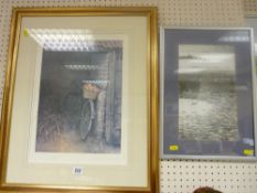 GERRY BALL RCA limited edition (220/450) print - vintage bicycle with basket of fruit in a tin shed,