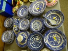 Quantity of Old Willow and other blue and white dinnerware