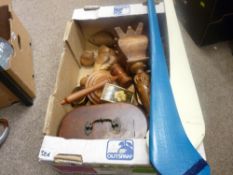 Box of treen ware including hurling sticks