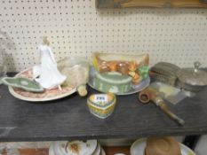 Heart shaped trinket box, vintage pipe, currency, metalware, Jasperware, Hornsea ware etc