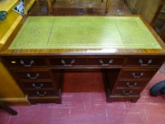 Good reproduction twin pedestal desk with tooled leather effect top