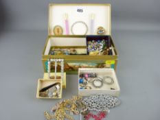 Vintage casket shaped box with costume jewellery contents