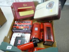 Quantity of novelty tins including Roberts Radio, telephone box etc