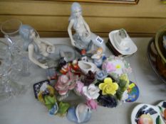 Pair of Spanish mermaid ornaments and other ornamental porcelain