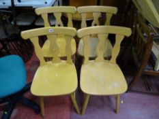 Four light wood kitchen chairs by J P L and a loom style bedroom chair