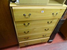 Light wood effect chest of five drawers