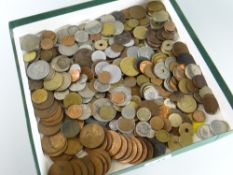 A tray of pre-decimal British coinage together with a quantity of foreign coins