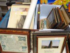 Two boxes of prints, engravings, photographs etc