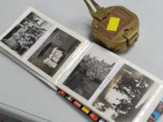 A small album of WWII photographs & ephemera & a small brass compass