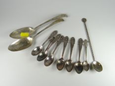 A pair of large silver table spoons together with other spoons, silver plated & continental silver