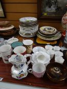 Two trays of various china including collection of badger related decorated plates, teaware & mugs