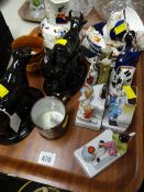 Tray of pottery ornaments, cow creamers, lustre ware mug & some Gaudy Welsh teaware