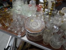 Two trays of various mainly pressed glassware, bowls, drinking glasses etc