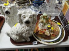 Pair of Staffordshire dogs, Stewart glass tazza & handled bowl, Cherished teddies etc