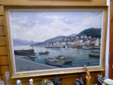 An oil on canvas of a continental harbour scene, signed by MARIANO MOZENO