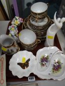 A Japanese Satsuma ware part-teaset together with Royal Doulton floral ornaments etc