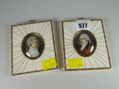 A pair of miniatures in believed ivory piano key mounts