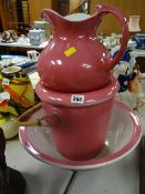 Vintage Staffordshire pink glazed wash stand set