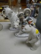 Three Lladro polar bear figures