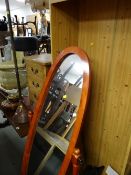 Parcel of furniture to include a pine effect bookcase, cheval mirror & a three-drawer bedside