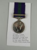 GEORGE VI GENERAL SERVICE MEDAL with single clasp Palestine, engraved 897B/Const S.Crowe,