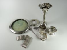 A selection of silver items for scrap including a trumpet vase, napkin rings etc