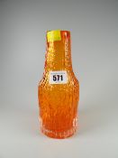 A Whitefriars glass bark vase in tangerine with narrow neck