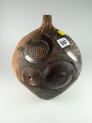 A studio pottery vase with the inscription to the base 'Harry Juniper of Bideford, 1987'