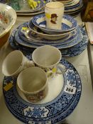 Parcel of various blue & white decorated platters & dinnerware, coronation memorabilia & a Crown