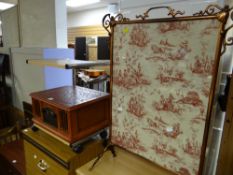 A reproduction music system with turntable in the form of a vintage radio together with a small