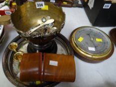 A modern circular oak barometer by Shortlands Smith together with an EPNS trophy & tray etc