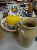 A vintage Whieldon ware wash stand, jug & bowl together with a large stoneware jug