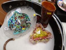 A parcel of coloured glass together with a pair of aluminium motorcycle mud guards