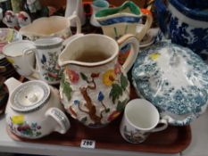 Tray of mixed china including a Wood's Indian Tree jug, a Myott jug & other china