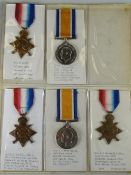 WWI PERIOD MEDALS comprising three 1914-15 Stars & two British War medals engraved to different