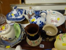 Tray of pottery including tureens, teapot, jugs, Carltonware bon bon dish etc