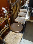 Three oak dining chairs with cushion seats together with a wooden bentwood chair & another chair