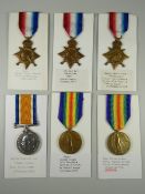 WWI PERIOD MEDALS comprising three 1914-15 Stars, two Victory medals & British War medal, engraved