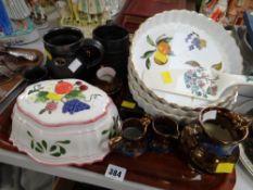 Tray of various china including Royal Worcester 'Evesham Gold' flan dishes, lustreware etc