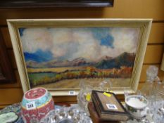 An oil on canvas of a landscape, signed by F KING, 1916