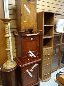 Two reproduction bedside cabinets together with a yew wood cabinet with drawer & a modern swivel
