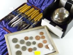 A good sterling silver orb with velvet lining together with a framed decimal coinage set & silver