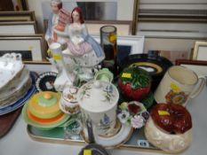 Tray of pottery including Sylvac bread sauce tureen, novelty strawberry tureen, Staffordshire flat