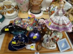 Tray of various mainly continental ceramics & figures etc