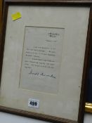 A letter from Downing Street, dated January 1957, signed by Harold Macmillan the then prime