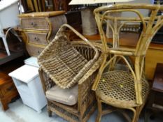 Parcel of various bamboo & wicker furniture including loom-style chair & cupboard