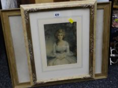 A silk print of a seated lady Classical style