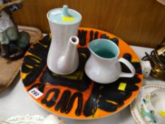 A large Poole charger together with a Poole coffee pot & milk jug